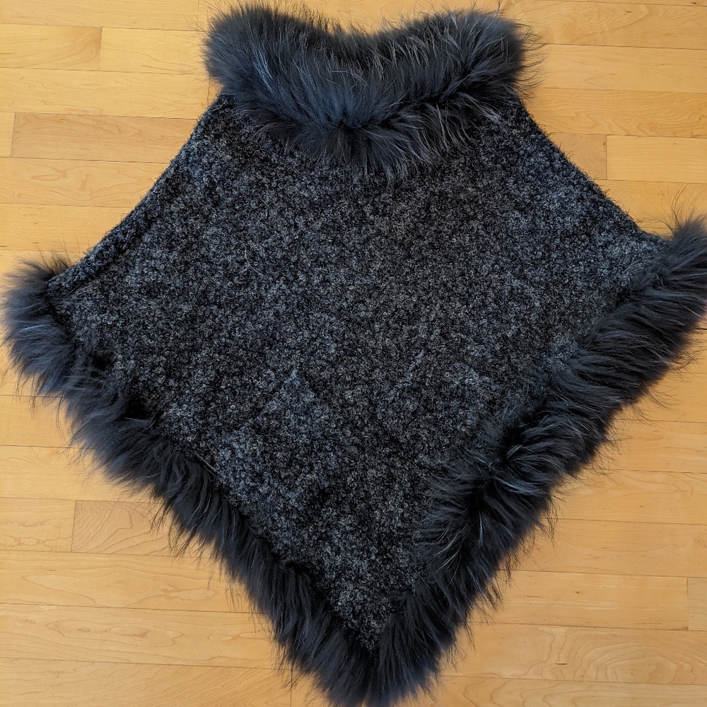 Real Fur Trim Poncho